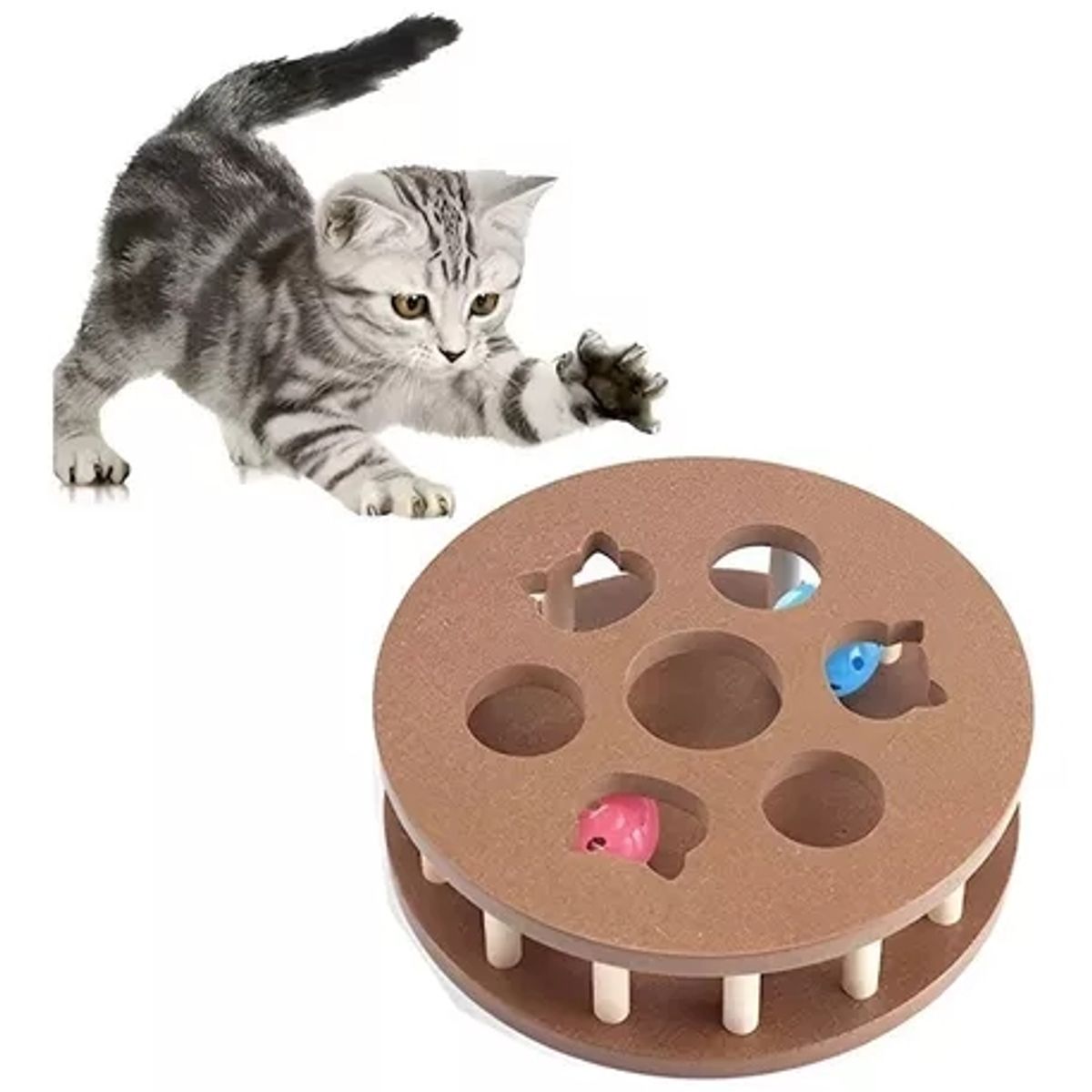 GENERICO - Juguete Interactivo Para Gatos Juego Rueda De Madera Gato