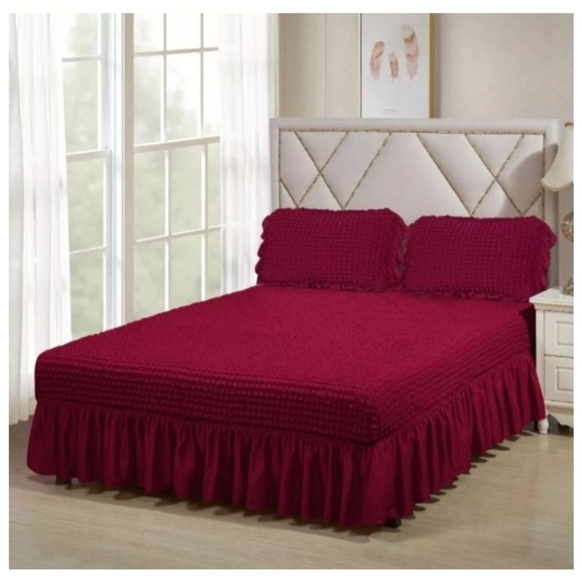 GENERICO - Faldón Turco Texturizado Para Cama 1.5 Plazas Acolchado Elasticada