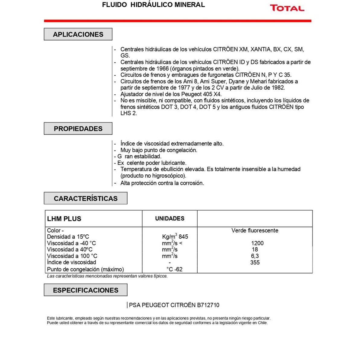 TOTAL - Aceite Fluido Hidráulico Lhm Plus Citroën Peugeot