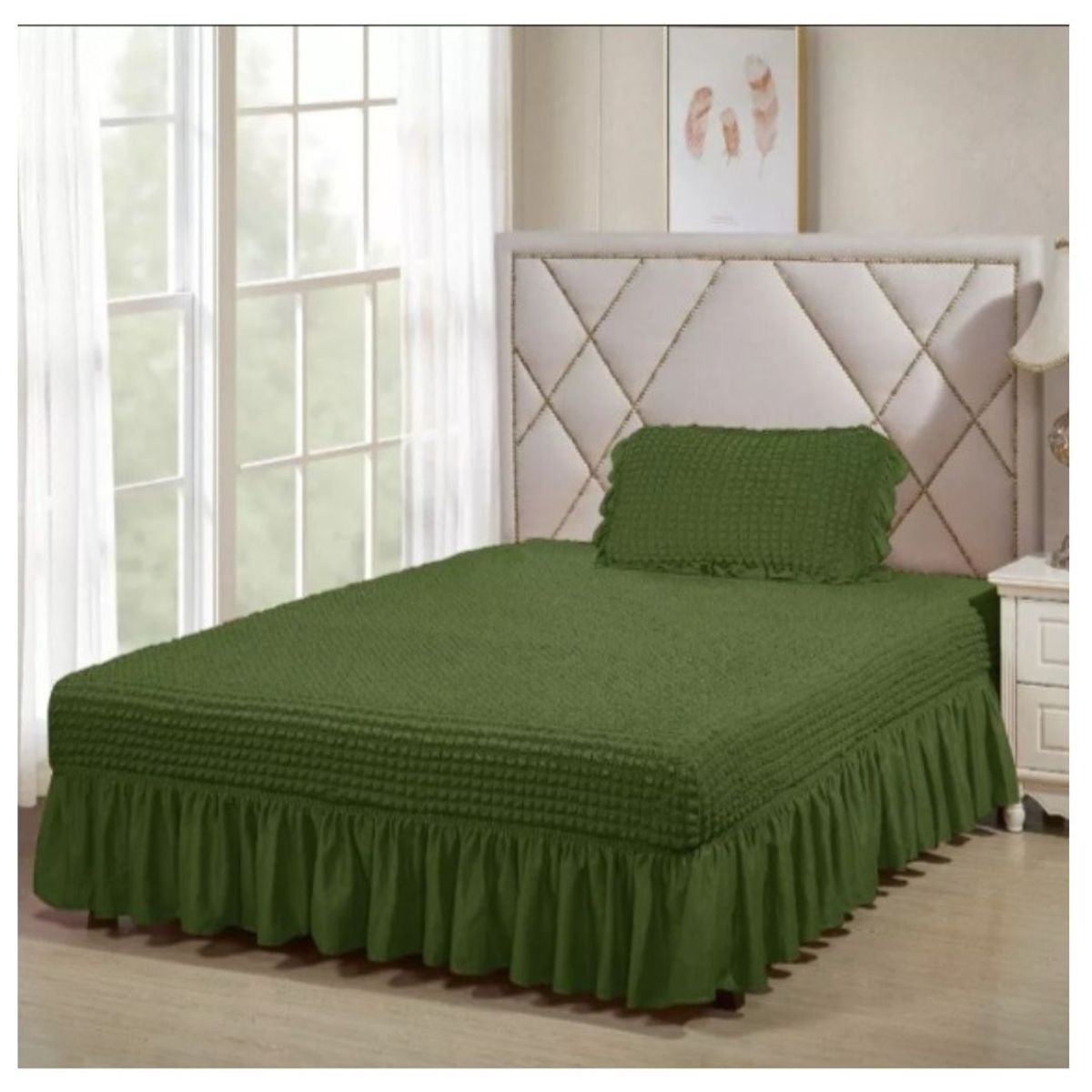 GENERICO - Faldón Turco Texturizado Para Cama 1.5 Plazas Acolchado Elasticada