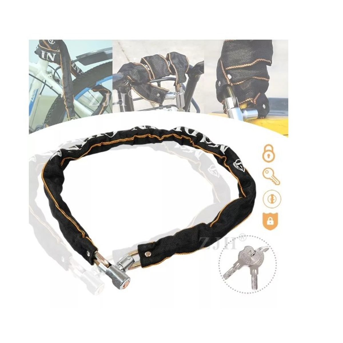 GENERICO - Cuadrada Candado Con Cadena Para Motos Bicicleta 135cm