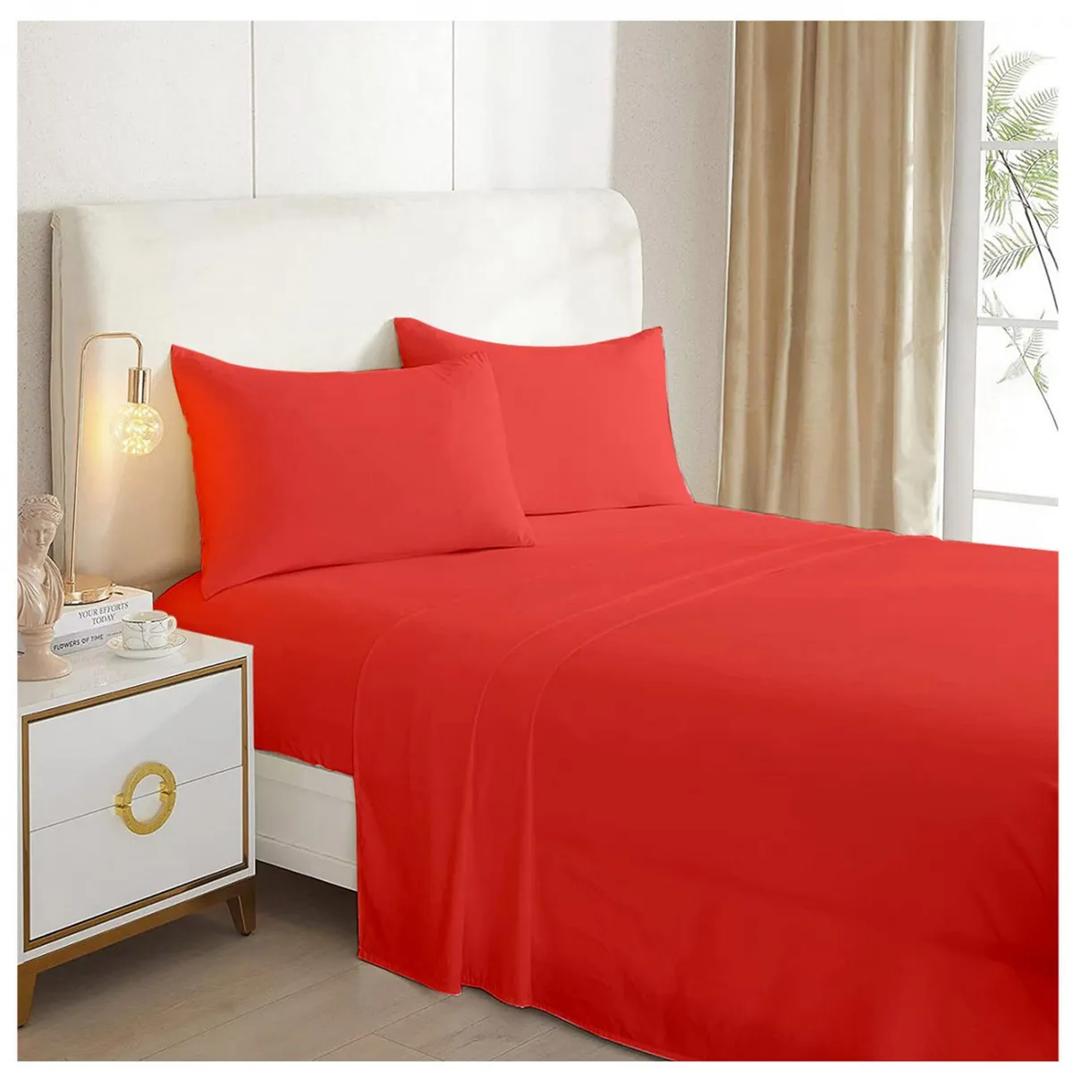 GENERICO - Sabana Premium Algodón 188 Hilos - Rojo - King