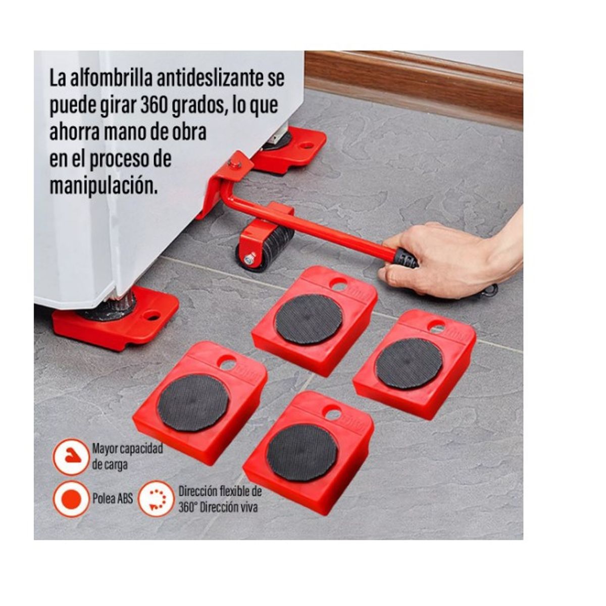 GENERICO - Set Para Mover Artefactos Muebles Pesados Multiuso Rojo