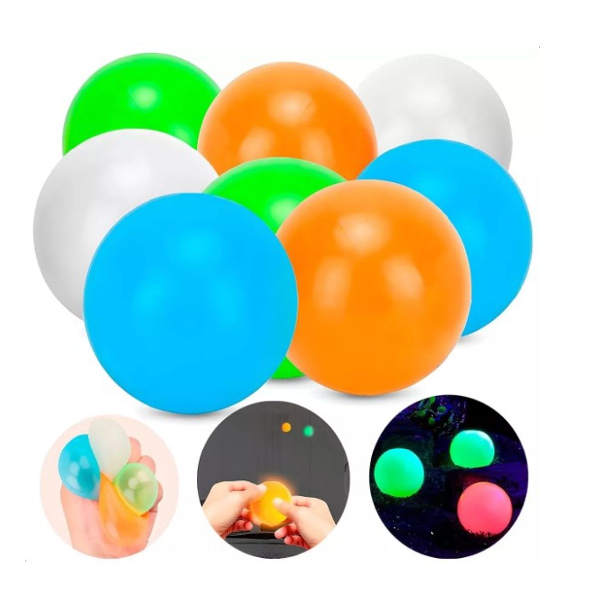 GENERICO - Pelotas Pegajosas Fluorescentes Juguete Niño 12 Pack