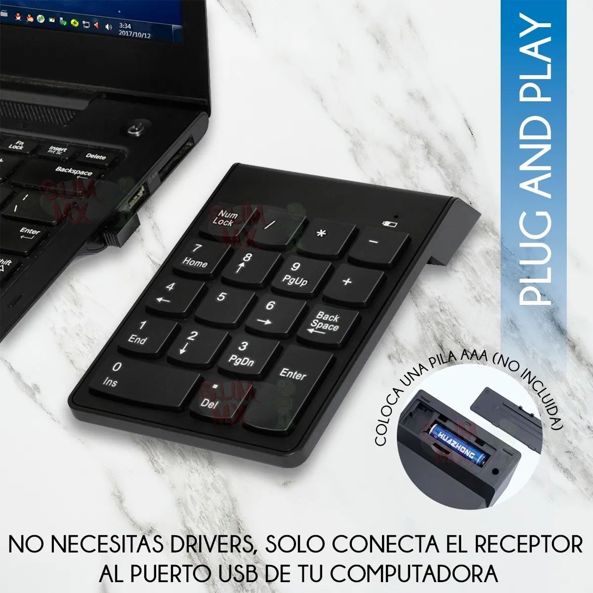GENERICO - Teclado Numérico Inalámbrico/ 2.4 GHz/ Color Del Teclado Negro.