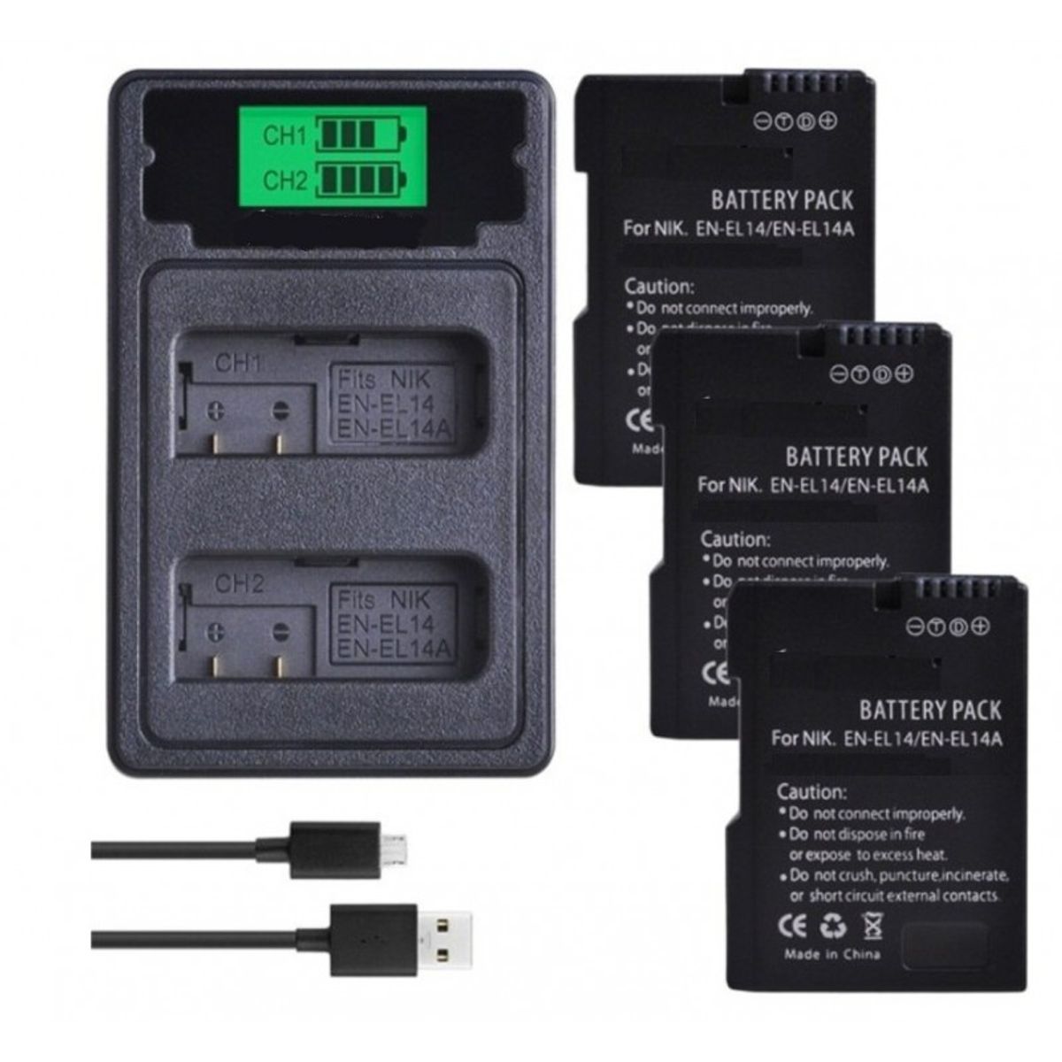 GENERICO - 3 BATERÍAS EN-EL14 + CARGADOR DOBLE MH-24 ALTERNATIVO NIKON