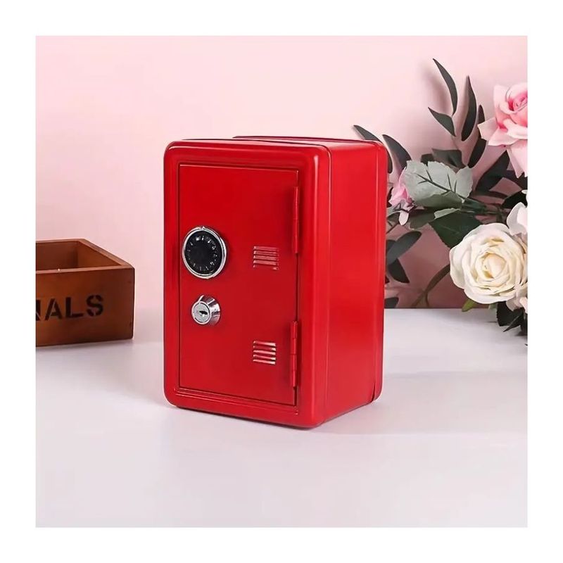 GENERICO - Mini Caja Fuerte Alcancia Con Llave Dígitos De Metal Rojo