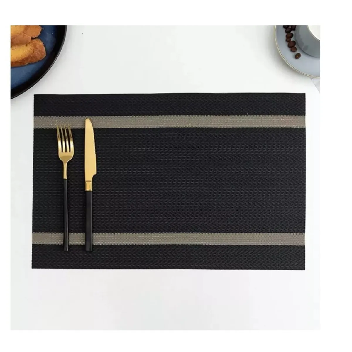 GENERICO - Set 6 Individuales De Mesa Rectangular Diseños Negro