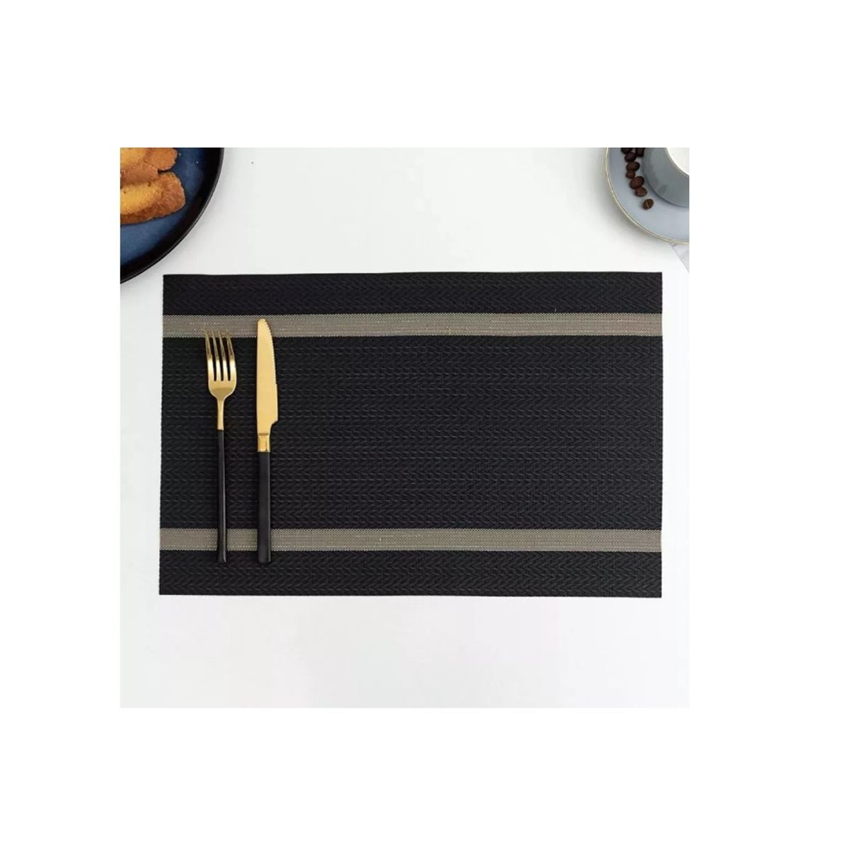 GENERICO - Set 6 Individuales De Mesa Rectangular Diseños Negro