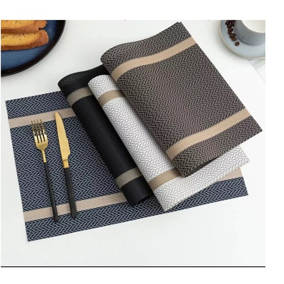 GENERICO - Set 6 Individuales De Mesa Rectangular Diseños Negro