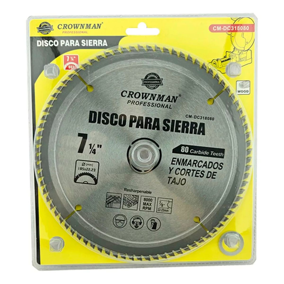GENERICO - Disco De Corte Sierra 7 14 185mm 80 Dientes Crownman