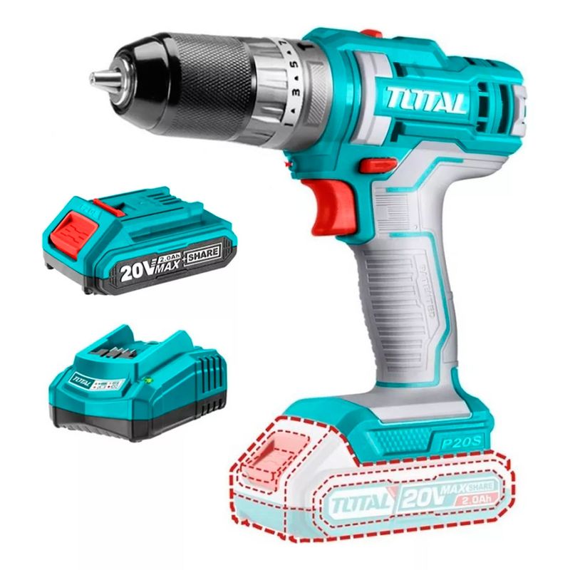 TOTAL TOOLS - Taladro Atornillador Percutor 10mm 20v Bat+ Carg Tidli201455.