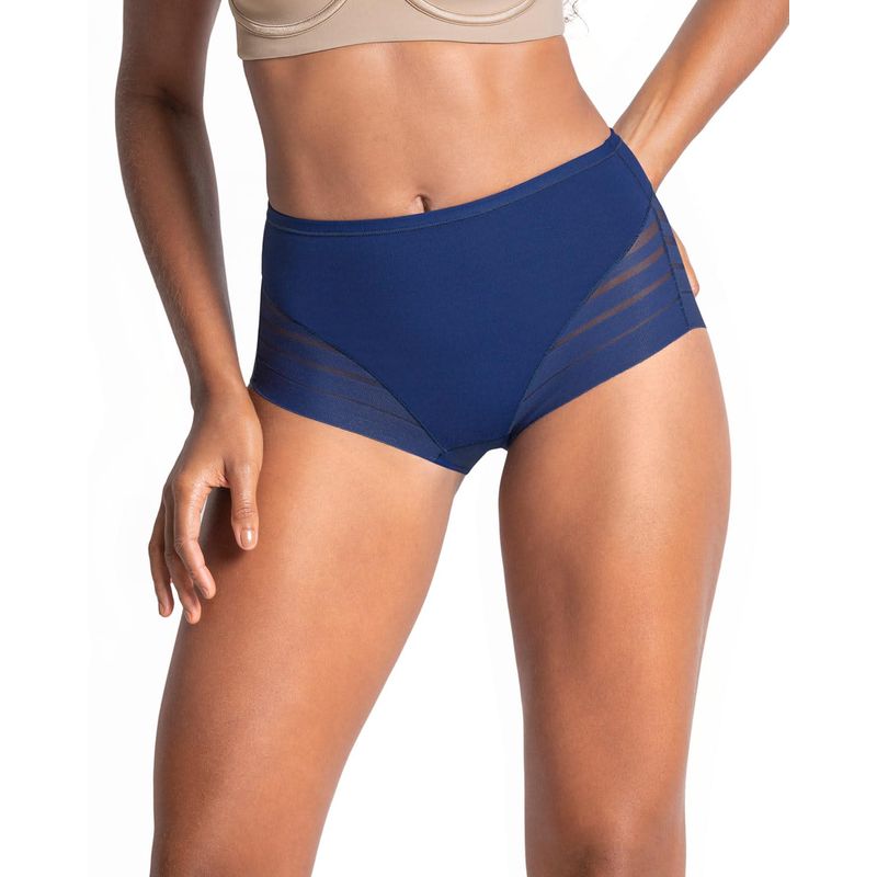 LEONISA - Calzón faja clásico con control moderado de abdomen y bandas en tul 012903 Azul
