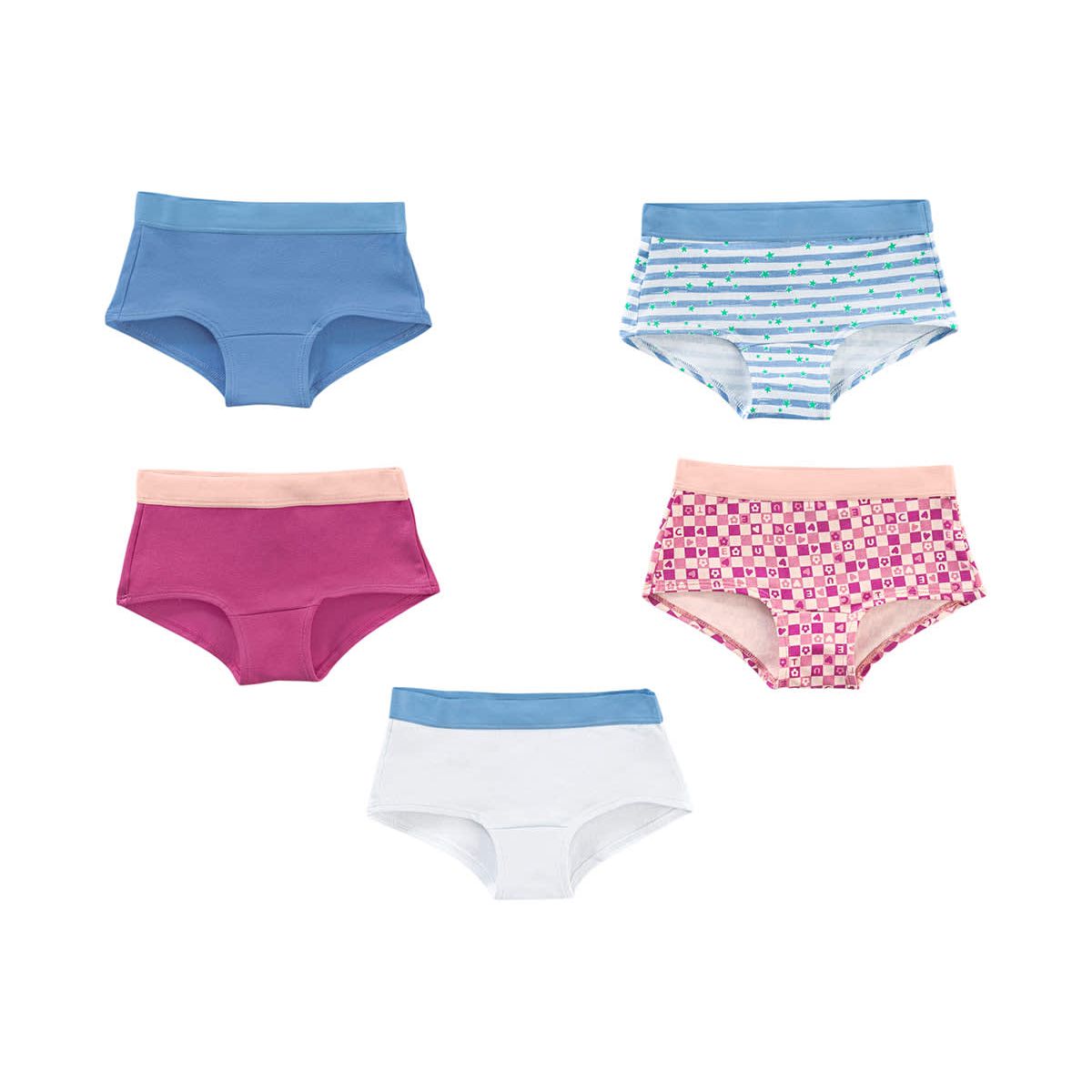 LEONISA - Paquete x 5 Calzones tipo Pantaleta en Algodón Suave 62301X5 Estampados / Rosado / Azul / Blanco