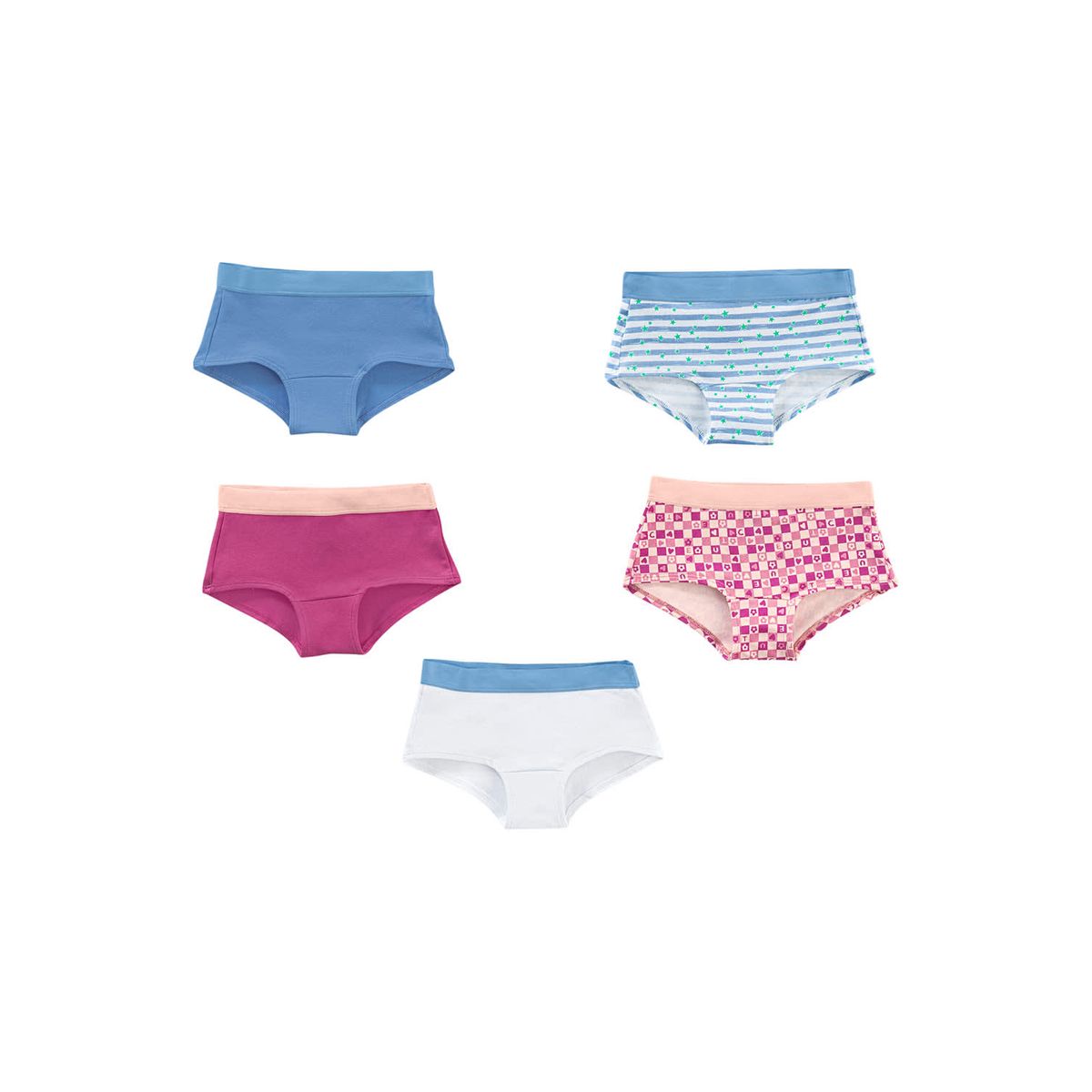 LEONISA - Paquete x 5 Calzones tipo Pantaleta en Algodón Suave 62301X5 Estampados / Rosado / Azul / Blanco