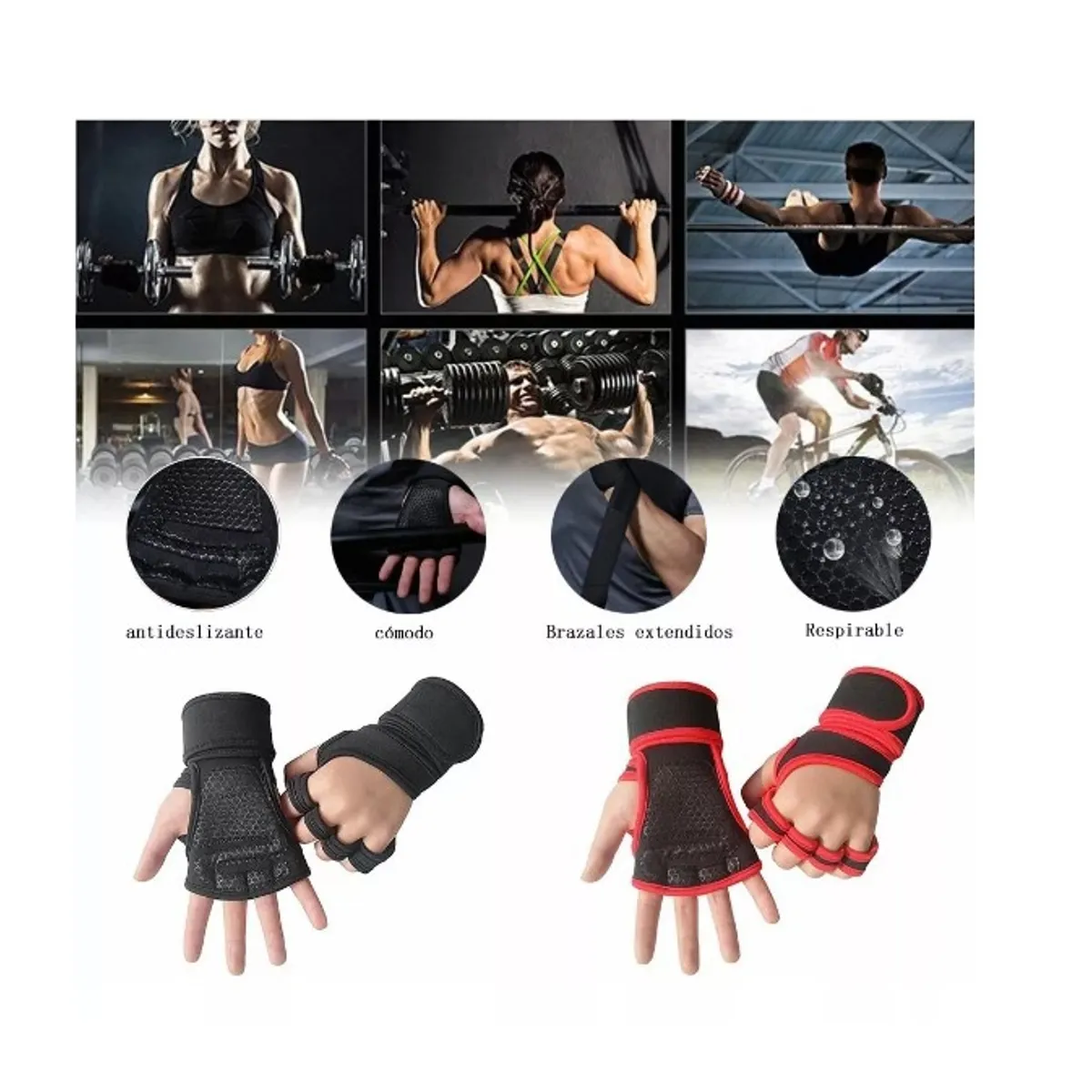 GENERICO - Guantes Calleras Para Pesas Con Soporte De Muñeca Gym