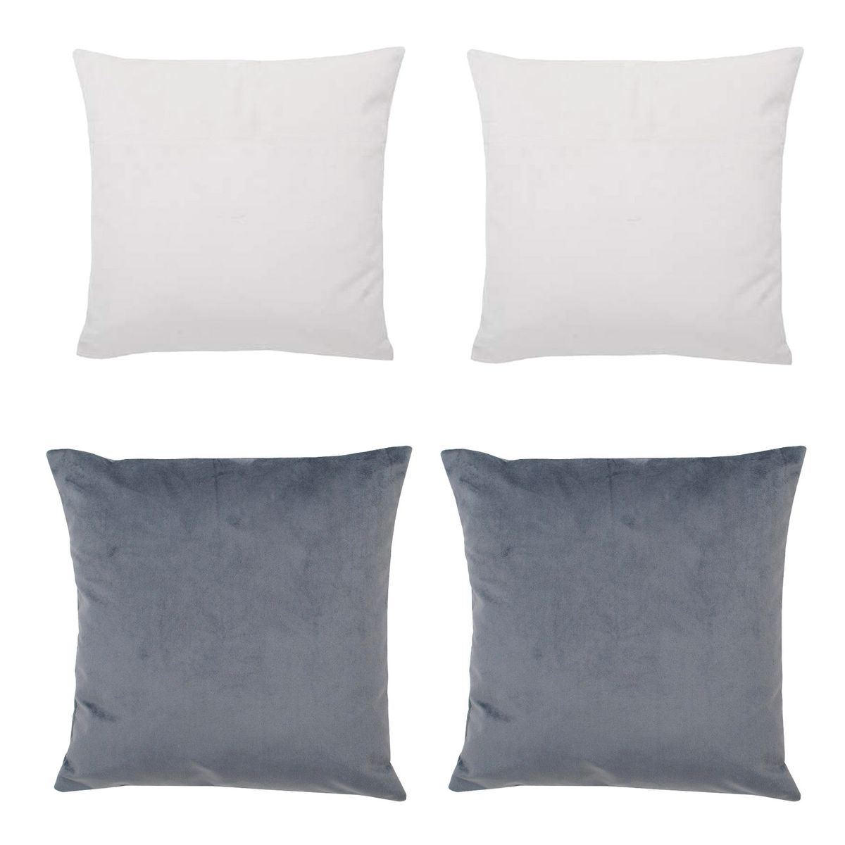 MASEL - Set 4 Cojines combinados 40X40 Felpa velvet Ivory y Gris