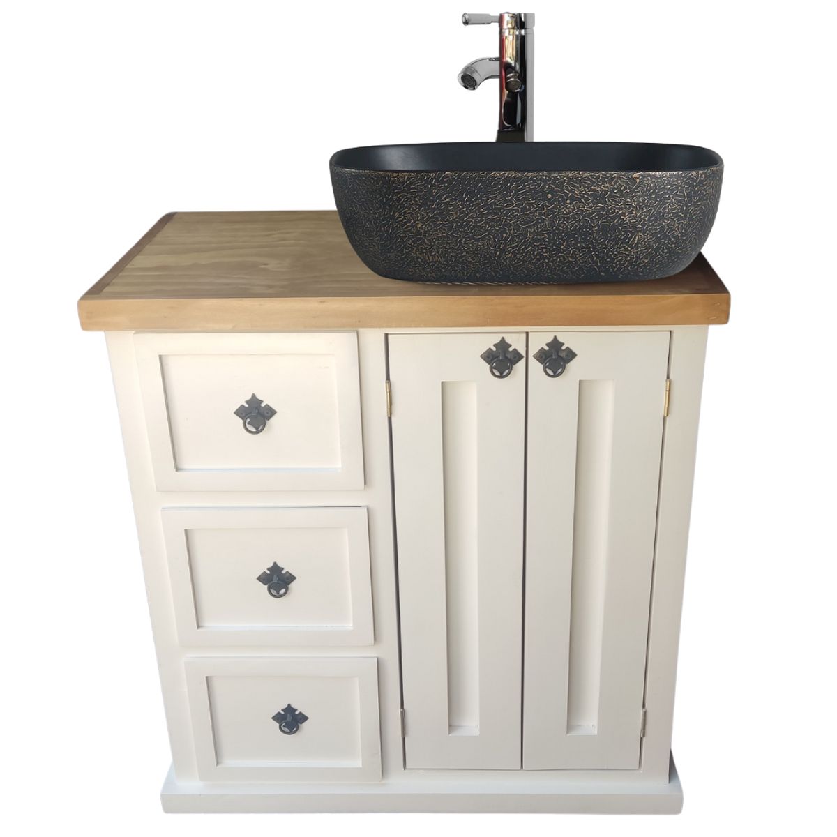 CASAHOGGAR - Vanitorio 80 Rustico Bicolor Blanco Arena Dorado
