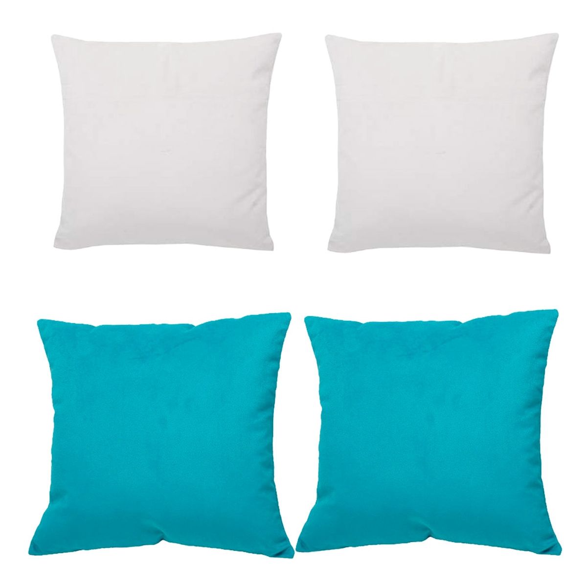 MASEL - Set 4 Cojines combinados  40X40  Felpa velvet  Ivory y Turquesa