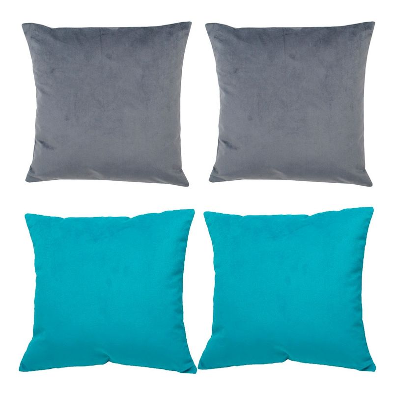 MASEL - Set 4 Cojines combinados  40X40  Felpa velvet  Gris y  Turquesa