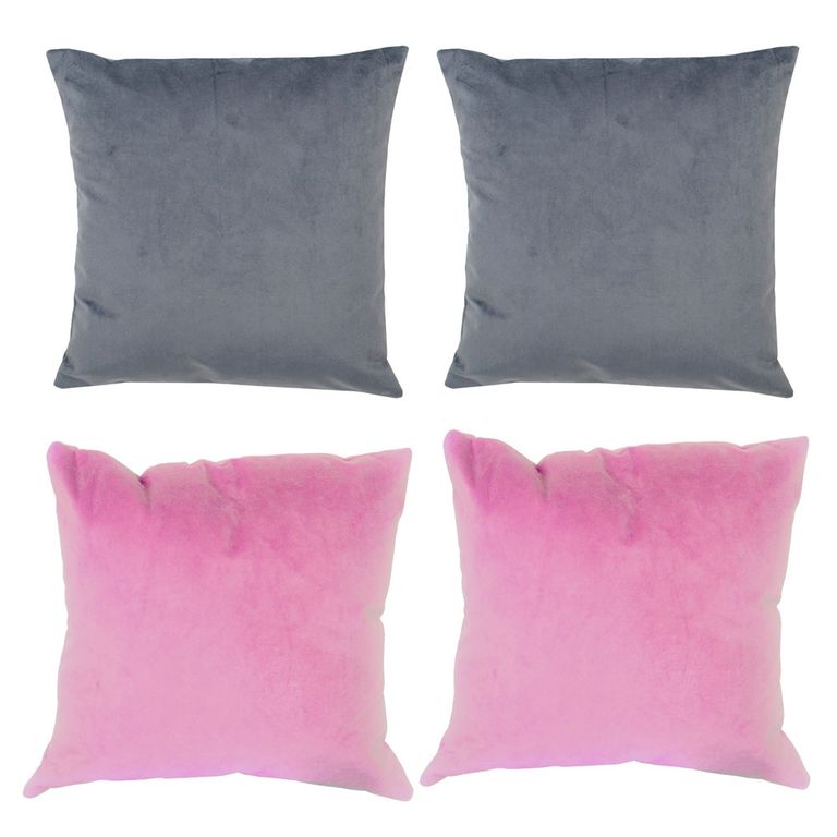 Set 4 Cojines combinados 40X40 Felpa velvet gris y palo rosa