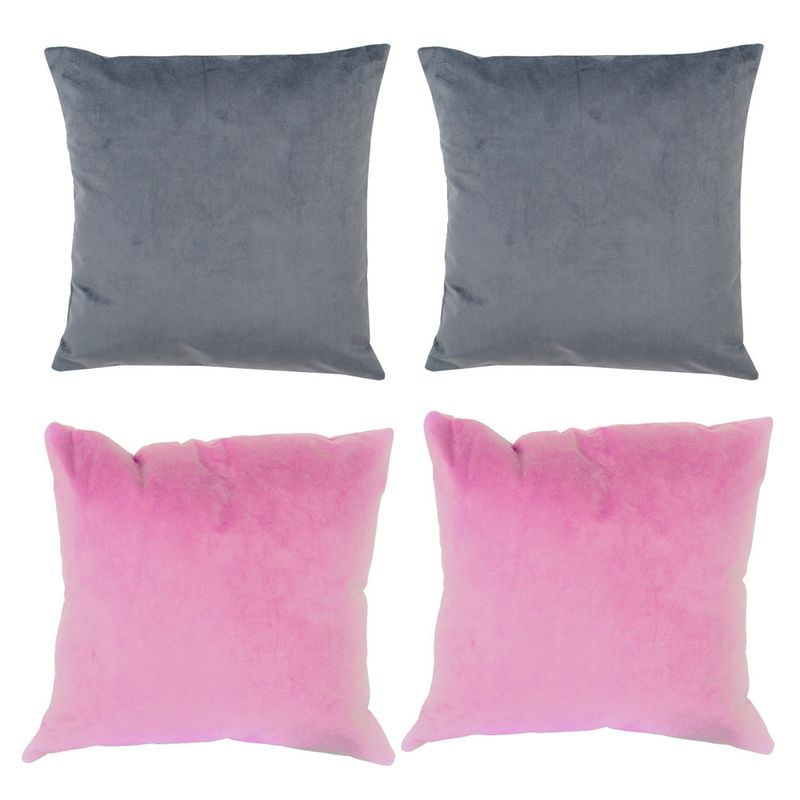 MASEL - Set 4 Cojines combinados  40X40  Felpa velvet gris  y palo rosa