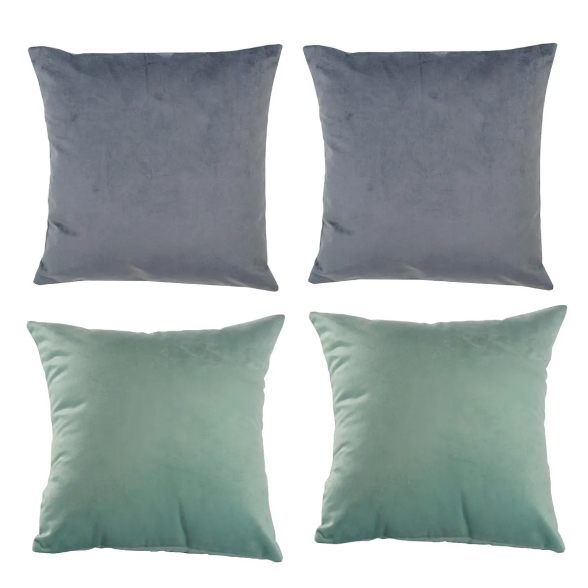 MASEL - Set 4 Cojines combinados  40X40  Felpa velvet  gris y  verde agua