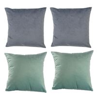 Set 4 Cojines combinados 40X40 Felpa velvet gris y verde agua