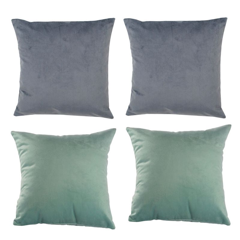 MASEL - Set 4 Cojines combinados  40X40  Felpa velvet  gris y  verde agua