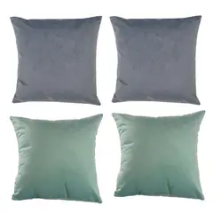MASEL - Set 4 Cojines combinados 40X40 Felpa velvet gris y verde agua
