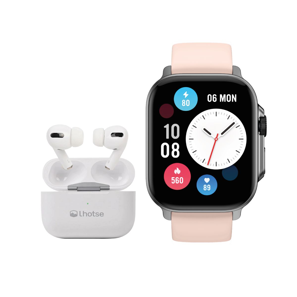 LHOTSE - Pack Smartwatch Connect S03 Pink + Audífono RM7 Blanco