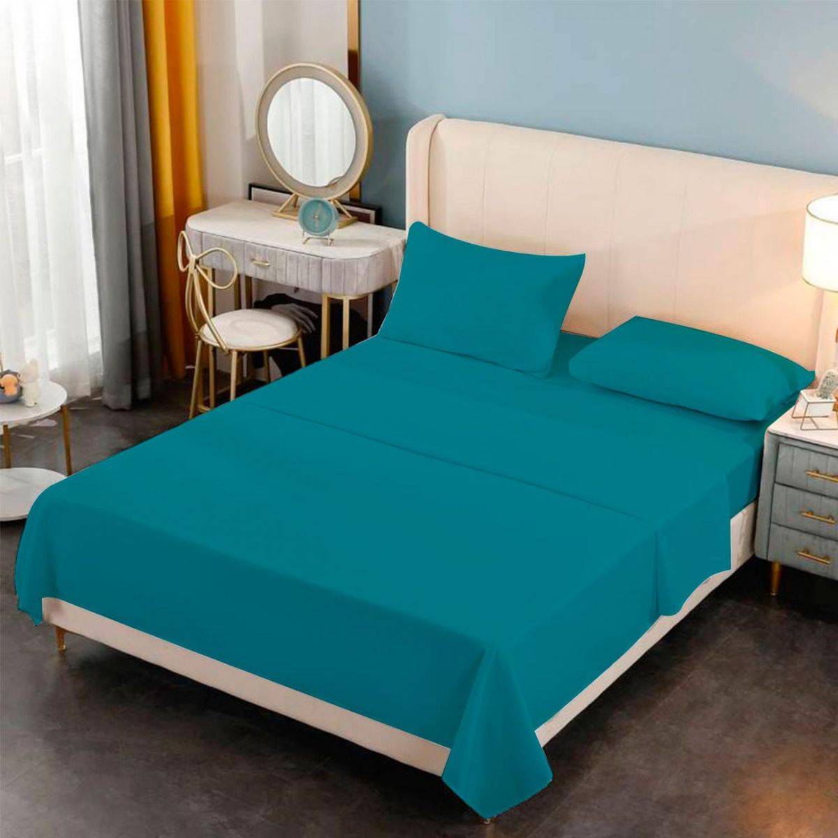 GENERICO - Sabana Premium Algodón 188 Hilos - Turquesa - King