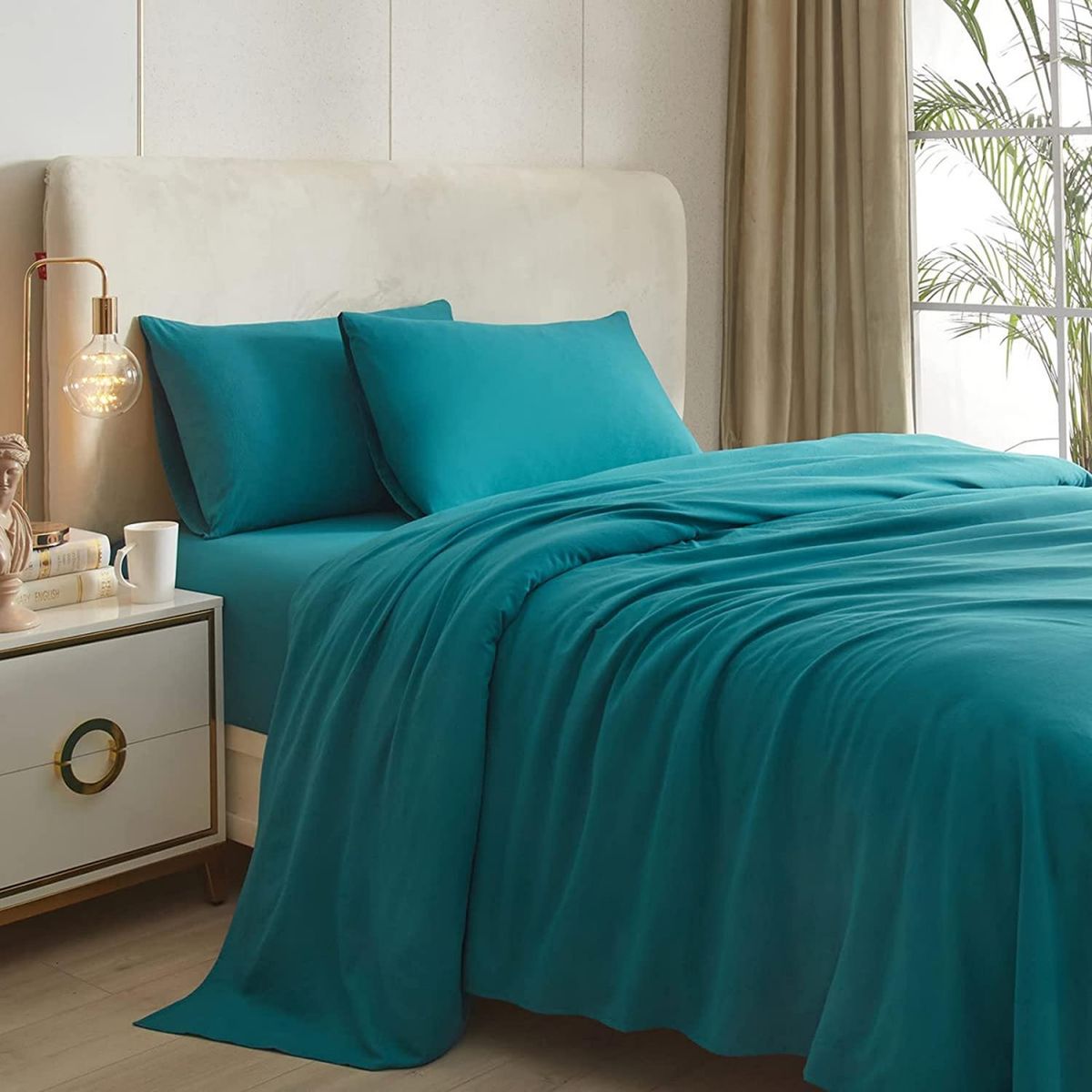 GENERICO - Sabana Premium Algodón 188 Hilos - Turquesa - King