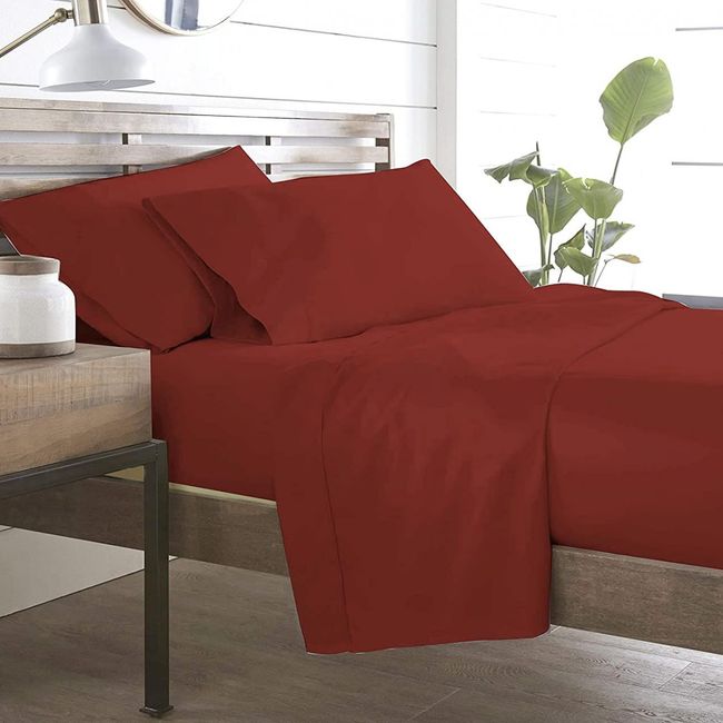 GENERICO - Sabana Premium Algodón 188 Hilos - Vino - Queen