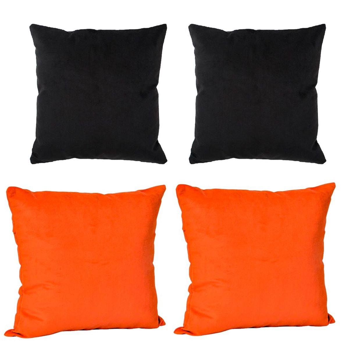 MASEL - Set 4 Cojines combinados  40X40  Felpa velvet  negro y Naranja