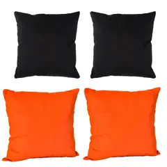 MASEL - Set 4 Cojines combinados 40X40 Felpa velvet negro y Naranja