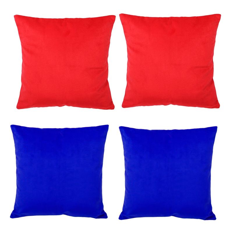 MASEL - Set 4 Cojines combinados  40X40  Felpa velvet  Azul y Rojo