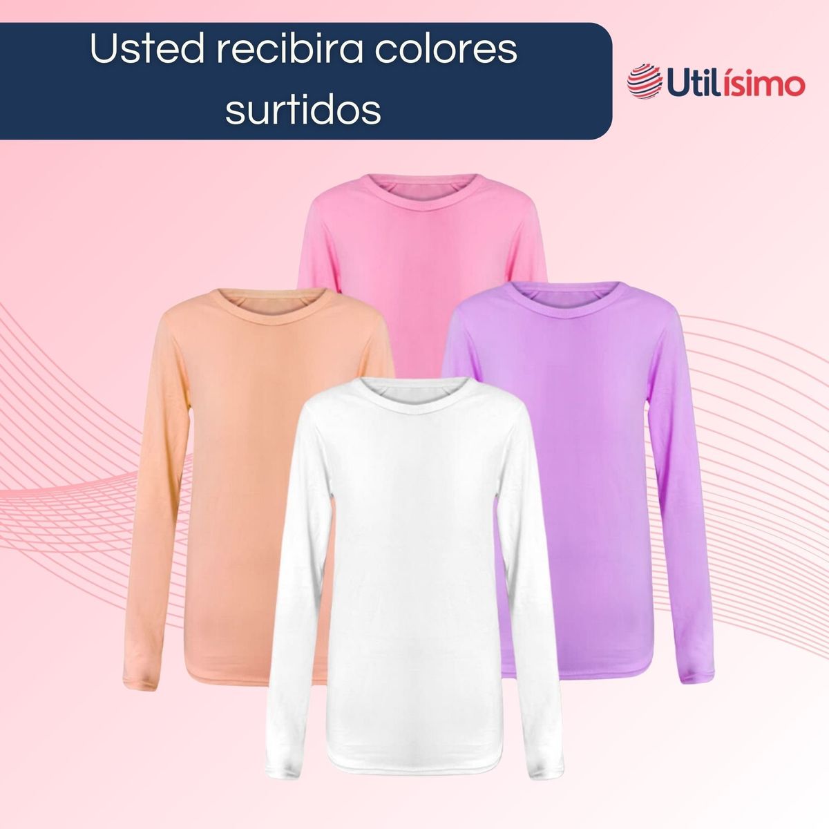 UTILISIMO - Pack 5 Camisetas Primera Capa Poleras Niña Bambú Manga Larga Surtido