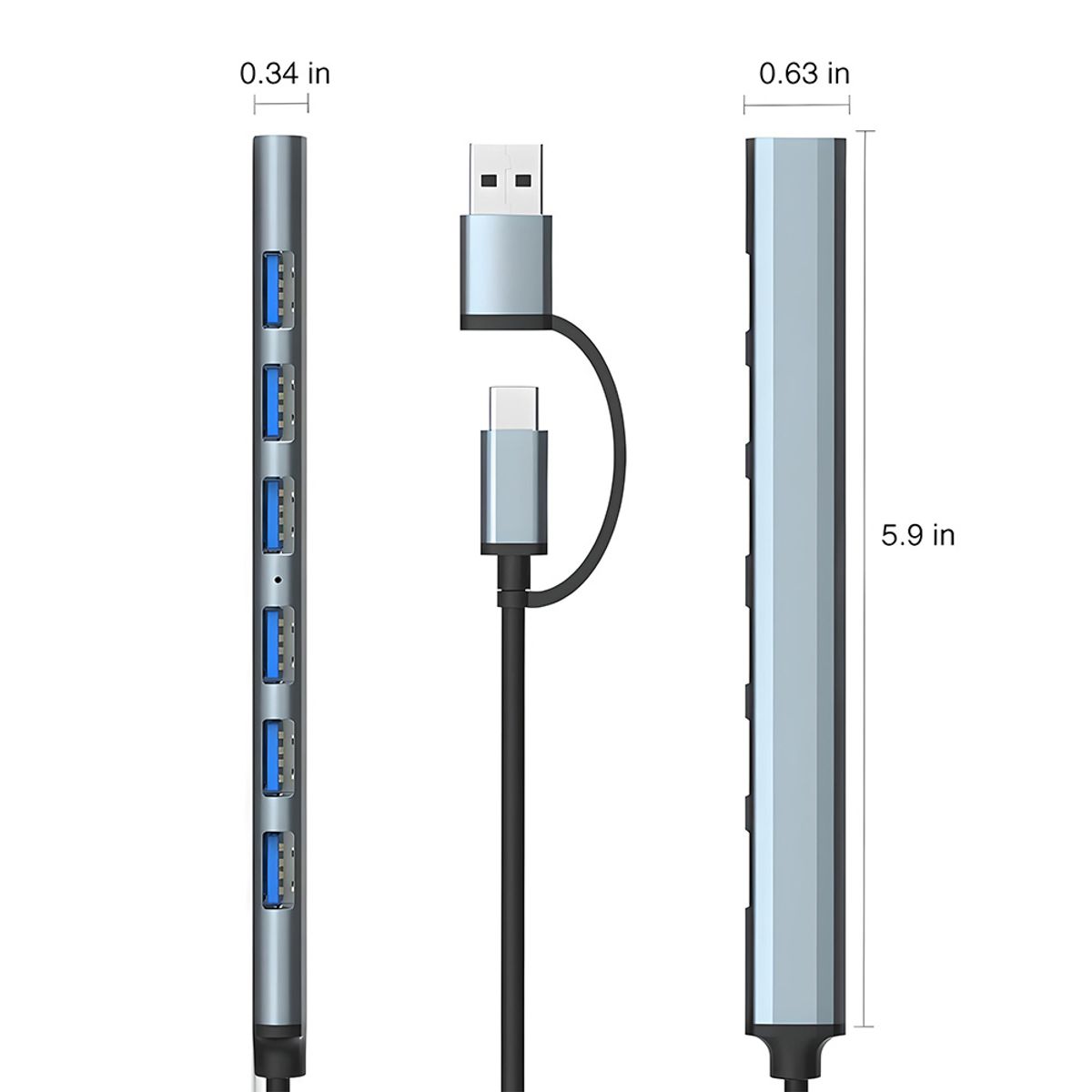 GENERICO - Hub Alargador Usb- C A 7 Puertos Usb 3.0 Alta Velocidad 5gbs