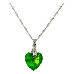 GENERICO - Collar Corazon Cristal Tornasol Verde Plata 925 Mas Caja