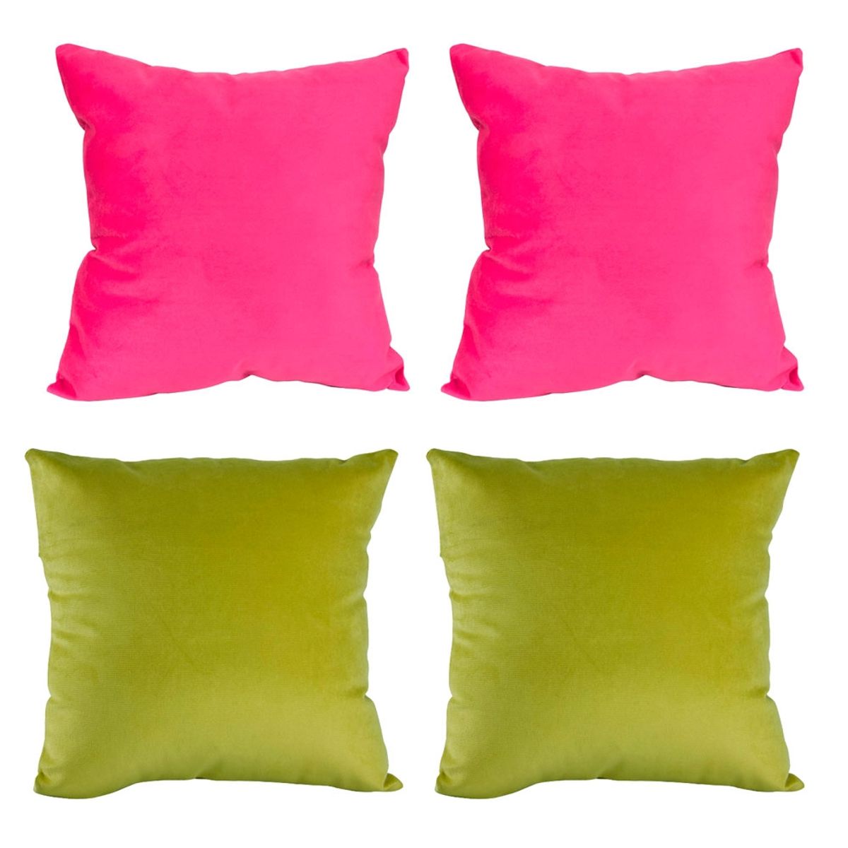 MASEL - Set 4 Cojines combinados  40X40  Felpa velvet  pistacho  y Fucsia