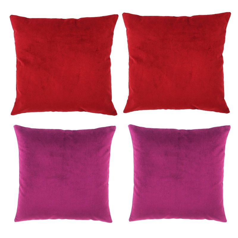 MASEL - Set 4 Cojines combinados  40X40  Felpa velvet Obispo y Burdeo