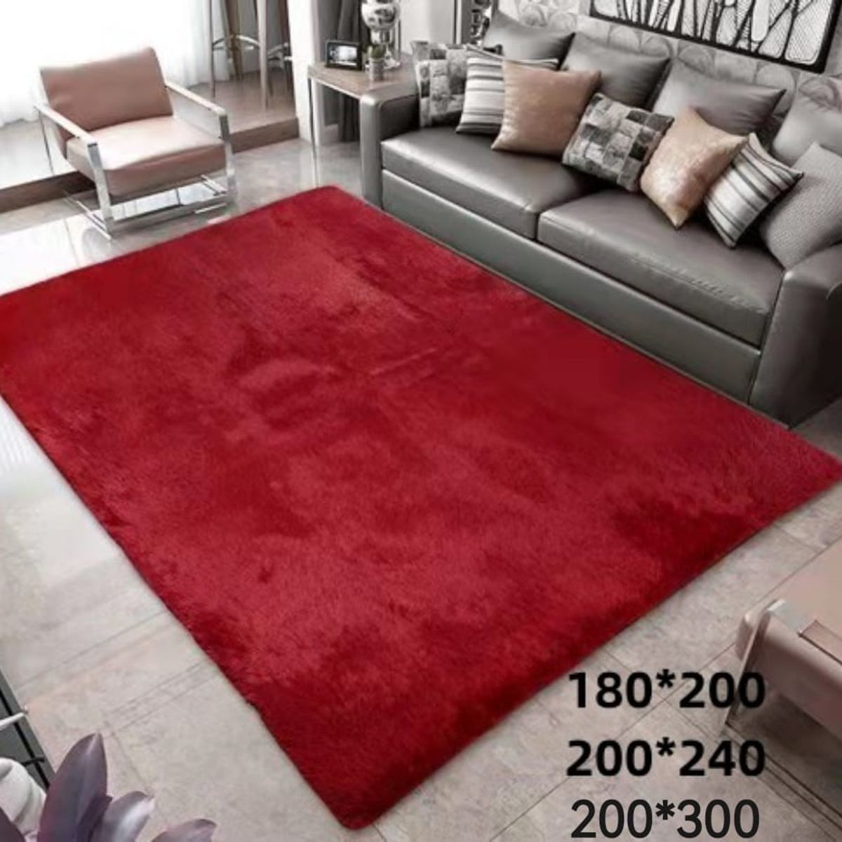 GENERICO - alfombra peluda tipo shaggy 240x200cm burdeo