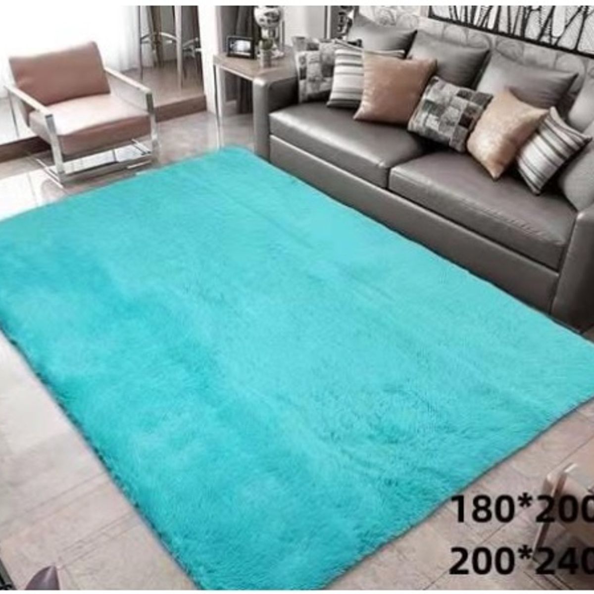 GENERICO - alfombra peluda tipo shaggy 240x200cm celeste