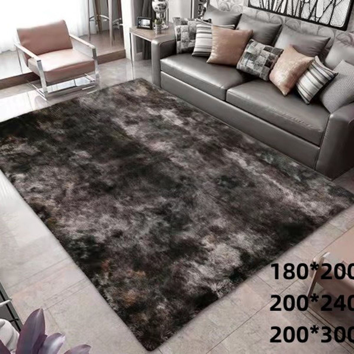 GENERICO - alfombra peluda tipo shaggy  300x200cm negra matizada