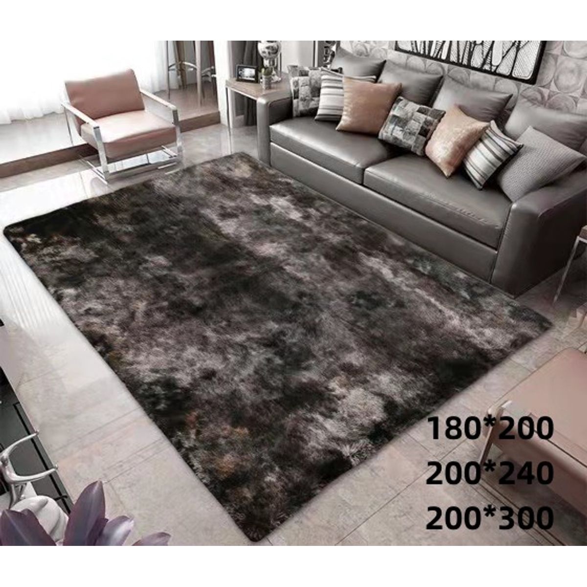 GENERICO - alfombra peluda tipo shaggy  300x200cm negra matizada