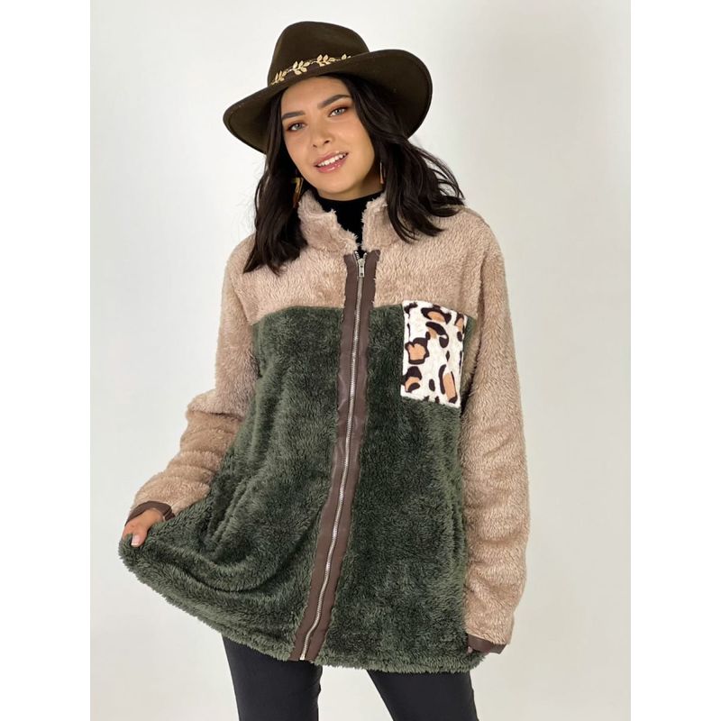 ENIGMATICA BOUTIQUE - CHAQUETA POLAR MUJER BICOLOR BOLSILLO PRINT COLOR VERDE MODELO ALASKA