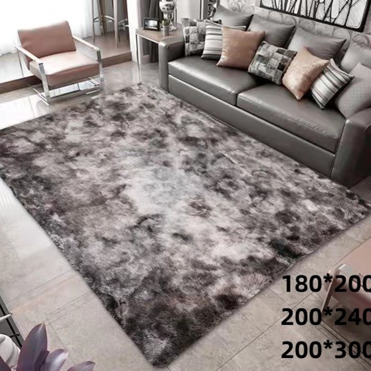 GENERICO - alfombra peluda tipo shaggy  300x200cm GRIS MATIZADA