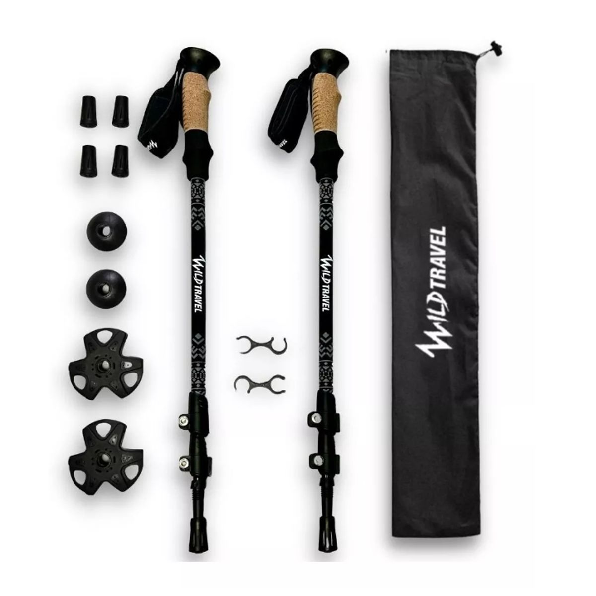 GENERICO - Bastones De Trekking Negros 2 Unidades Par Ajustable