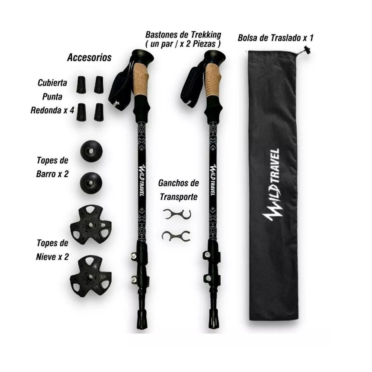 GENERICO - Bastones De Trekking Negros 2 Unidades Par Ajustable